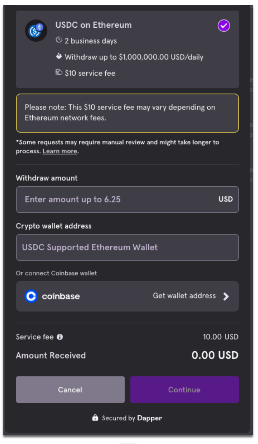 USDC on Ethereum Withdrawals – Dapper Services